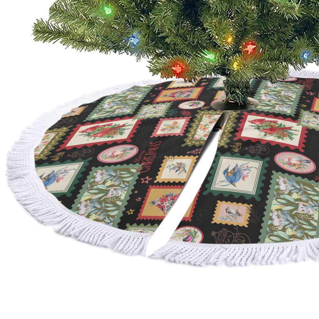 Aussie Birds Christmas La La Land Tree Skirt Black Vintage Stamp Edition - Aussie Hoodie