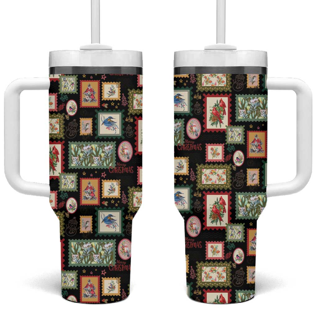 Aussie Birds Christmas La La Land Tumbler With Handle Black Vintage Stamp Edition - Aussie Hoodie