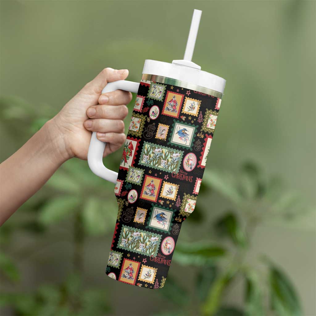 Aussie Birds Christmas La La Land Tumbler With Handle Black Vintage Stamp Edition - Aussie Hoodie