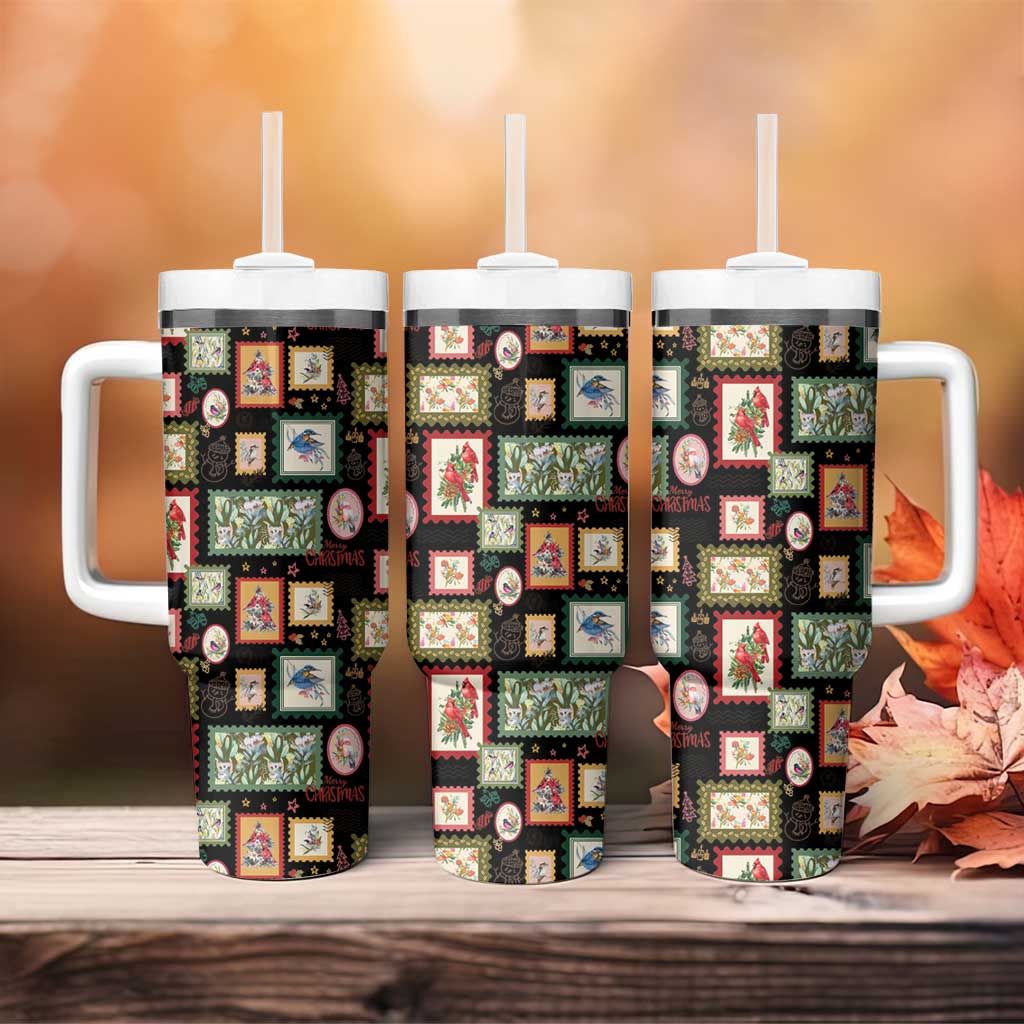 Aussie Birds Christmas La La Land Tumbler With Handle Black Vintage Stamp Edition - Aussie Hoodie