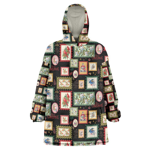 Aussie Birds Christmas La La Land Wearable Blanket Hoodie Black Vintage Stamp Edition - Aussie Hoodie