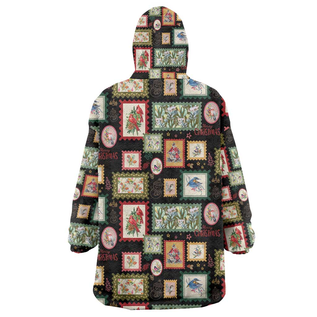 Aussie Birds Christmas La La Land Wearable Blanket Hoodie Black Vintage Stamp Edition - Aussie Hoodie