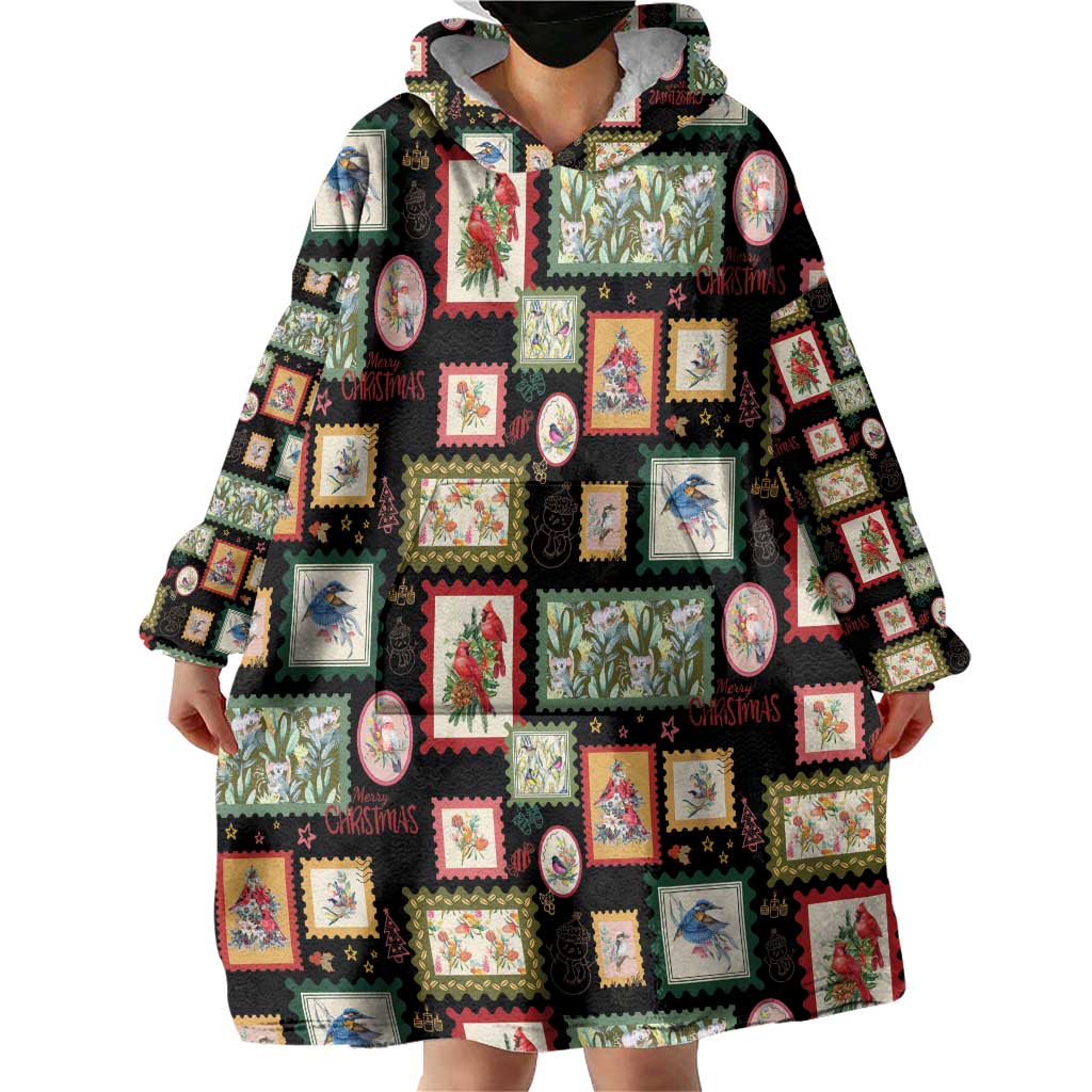 Aussie Birds Christmas La La Land Wearable Blanket Hoodie Black Vintage Stamp Edition - Aussie Hoodie