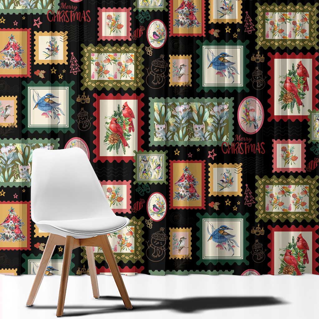 Aussie Birds Christmas La La Land Window Curtain Black Vintage Stamp Edition - Aussie Hoodie