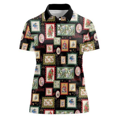 Aussie Birds Christmas La La Land Women Polo Shirt Black Vintage Stamp Edition - Aussie Hoodie