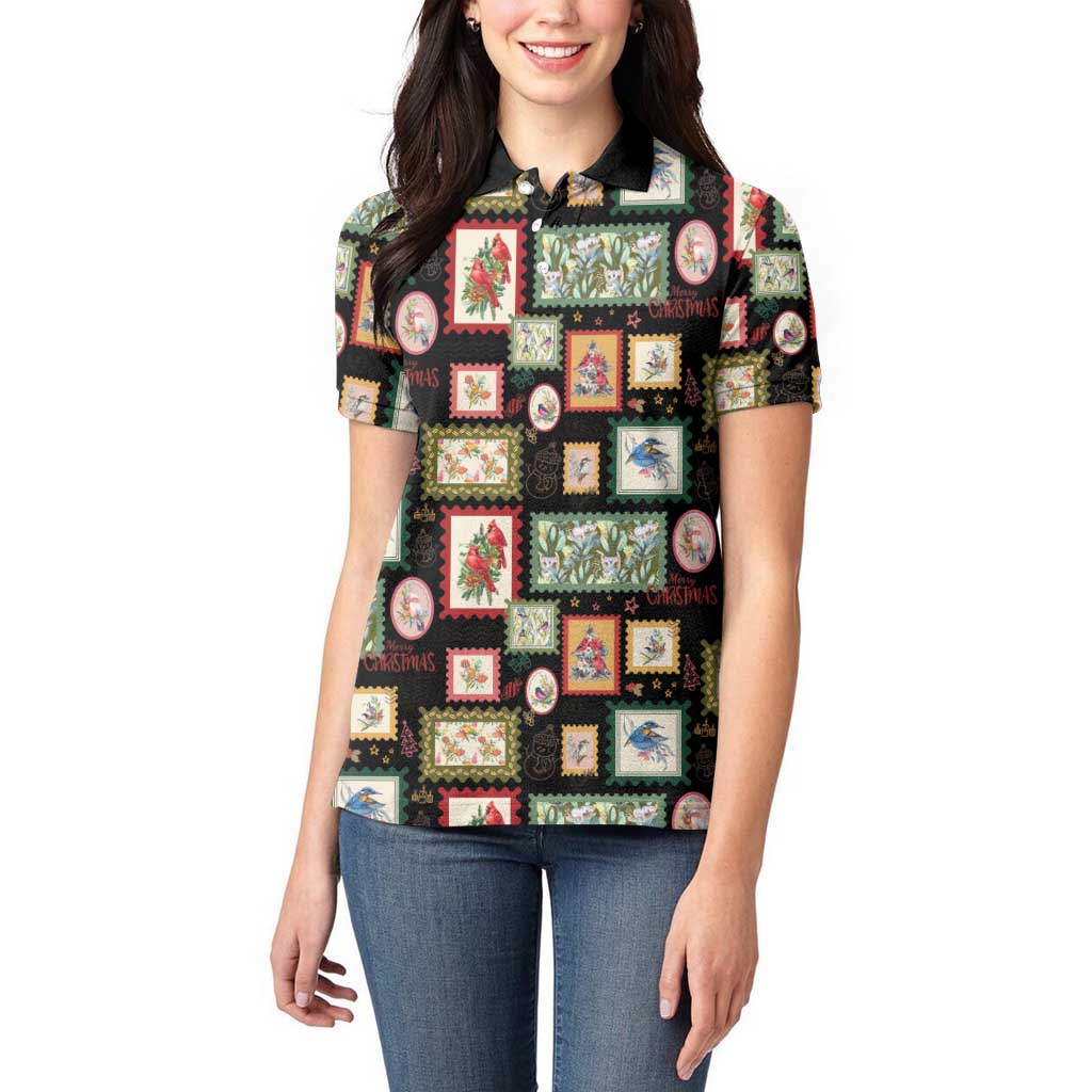 Aussie Birds Christmas La La Land Women Polo Shirt Black Vintage Stamp Edition - Aussie Hoodie