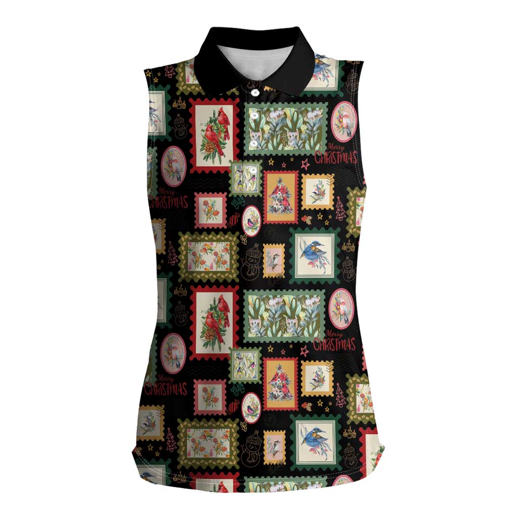 Aussie Birds Christmas La La Land Women Sleeveless Polo Shirt Black Vintage Stamp Edition - Aussie Hoodie