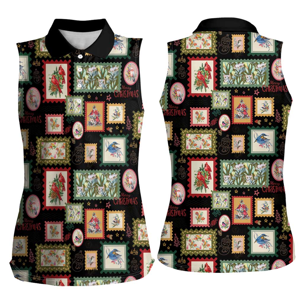 Aussie Birds Christmas La La Land Women Sleeveless Polo Shirt Black Vintage Stamp Edition - Aussie Hoodie