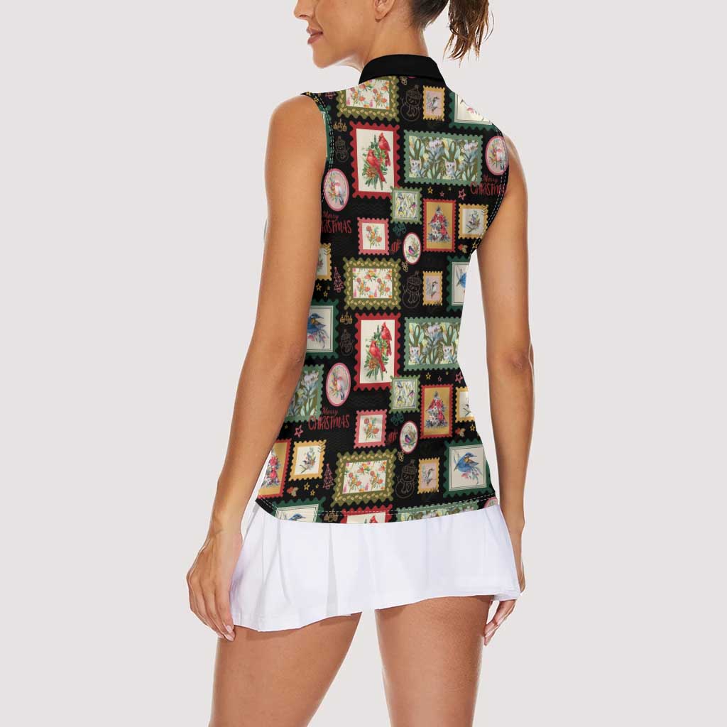 Aussie Birds Christmas La La Land Women Sleeveless Polo Shirt Black Vintage Stamp Edition - Aussie Hoodie