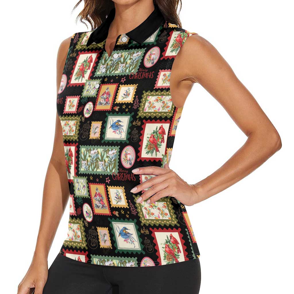 Aussie Birds Christmas La La Land Women Sleeveless Polo Shirt Black Vintage Stamp Edition - Aussie Hoodie