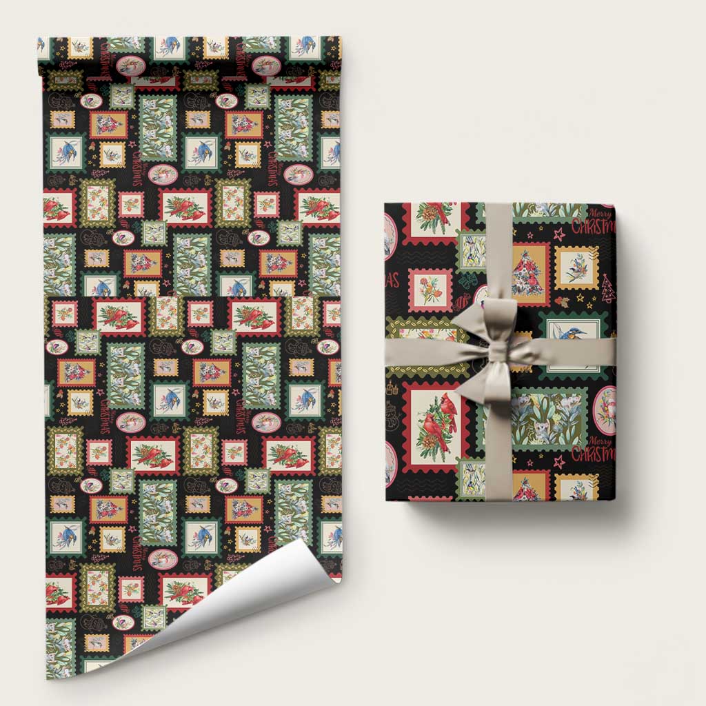 Aussie Birds Christmas La La Land Wrapping Paper Black Vintage Stamp Edition - Aussie Hoodie