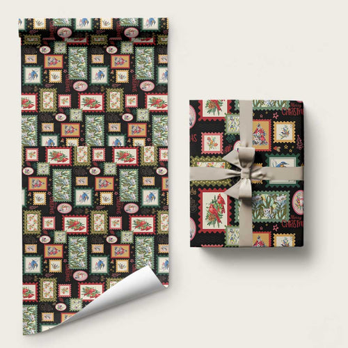 Aussie Birds Christmas La La Land Wrapping Paper Black Vintage Stamp Edition - Aussie Hoodie