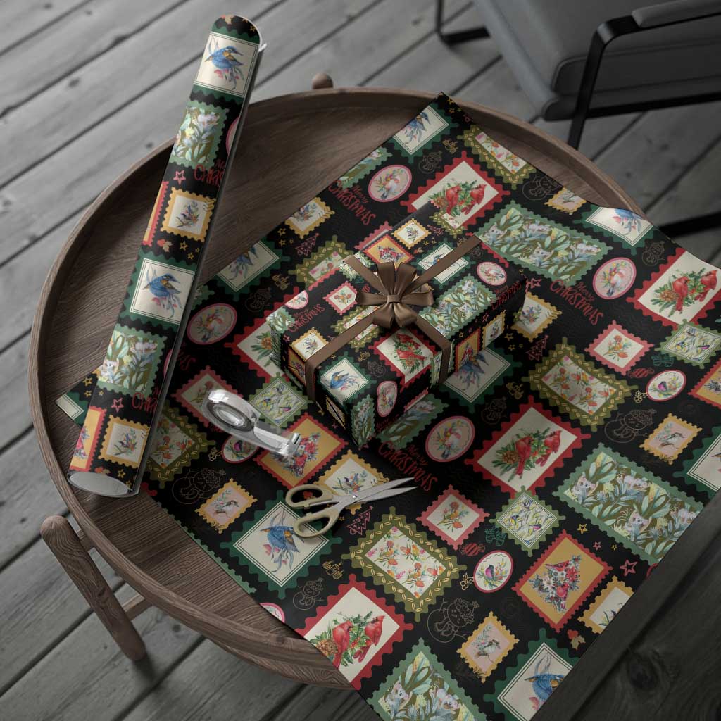 Aussie Birds Christmas La La Land Wrapping Paper Black Vintage Stamp Edition - Aussie Hoodie