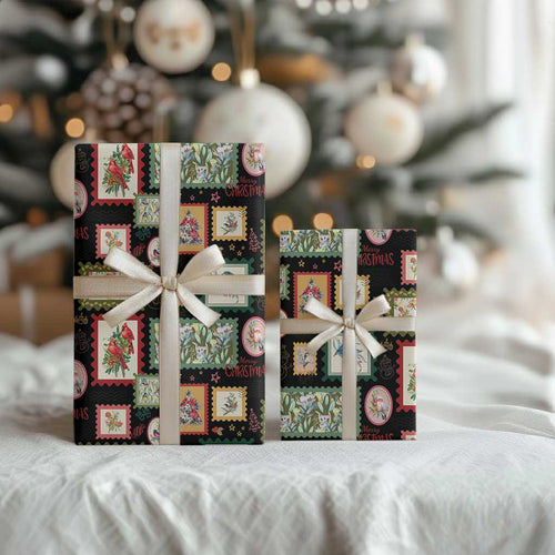 Aussie Birds Christmas La La Land Wrapping Paper Black Vintage Stamp Edition - Aussie Hoodie