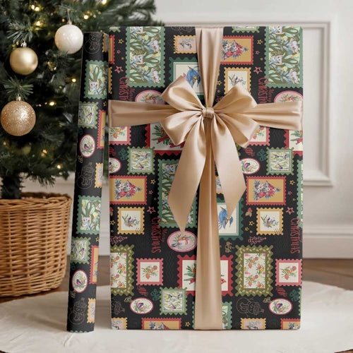 Aussie Birds Christmas La La Land Wrapping Paper Black Vintage Stamp Edition - Aussie Hoodie