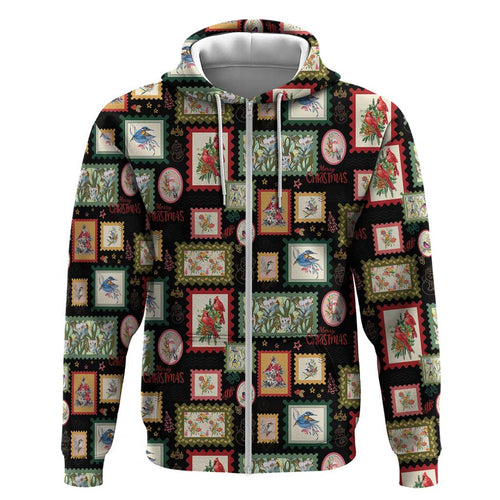 Aussie Birds Christmas La La Land Zip Hoodie Black Vintage Stamp Edition - Aussie Hoodie