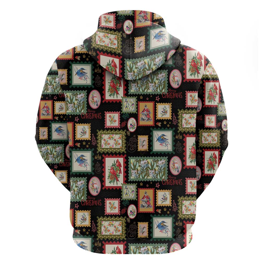 Aussie Birds Christmas La La Land Zip Hoodie Black Vintage Stamp Edition - Aussie Hoodie