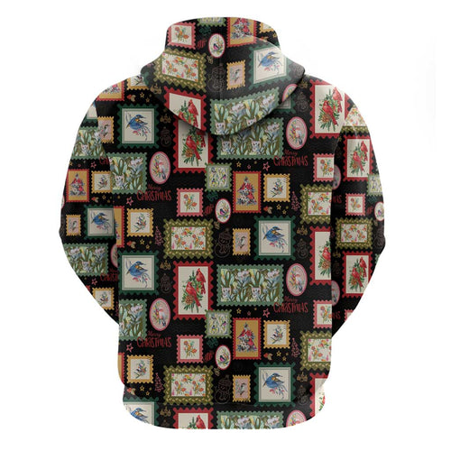Aussie Birds Christmas La La Land Zip Hoodie Black Vintage Stamp Edition - Aussie Hoodie