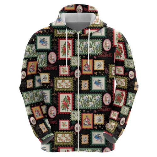 Aussie Birds Christmas La La Land Zip Hoodie Black Vintage Stamp Edition - Aussie Hoodie