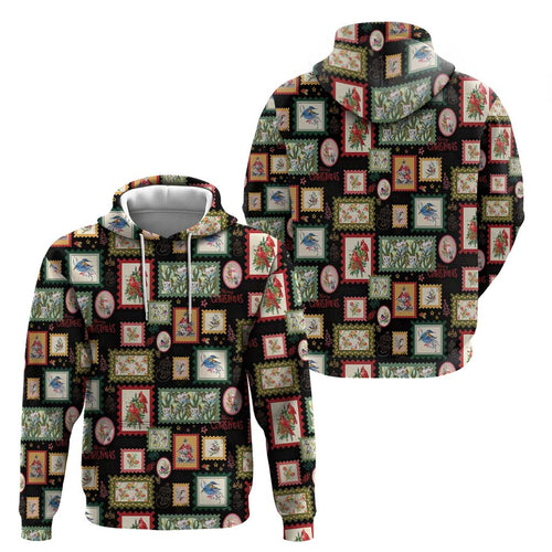 Aussie Birds Christmas La La Land Zip Hoodie Black Vintage Stamp Edition - Aussie Hoodie