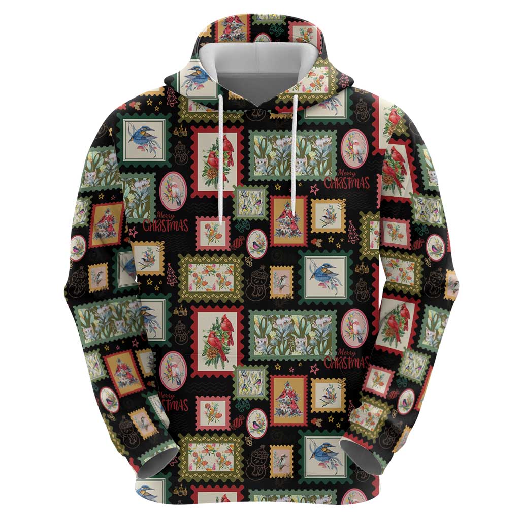 Aussie Birds Christmas La La Land Zip Hoodie Black Vintage Stamp Edition - Aussie Hoodie