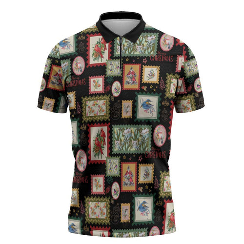 Aussie Birds Christmas La La Land Zipper Polo Shirt Black Vintage Stamp Edition - Aussie Hoodie