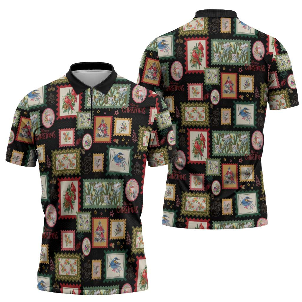 Aussie Birds Christmas La La Land Zipper Polo Shirt Black Vintage Stamp Edition - Aussie Hoodie