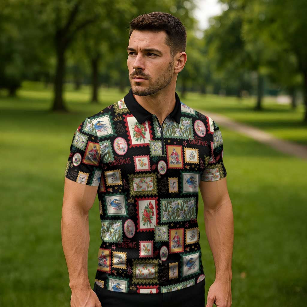 Aussie Birds Christmas La La Land Zipper Polo Shirt Black Vintage Stamp Edition - Aussie Hoodie
