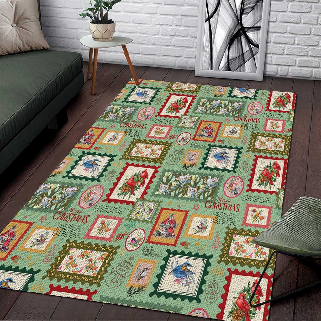 Aussie Birds Christmas La La Land Area Rug Green Vintage Stamp Edition - Aussie Hoodie