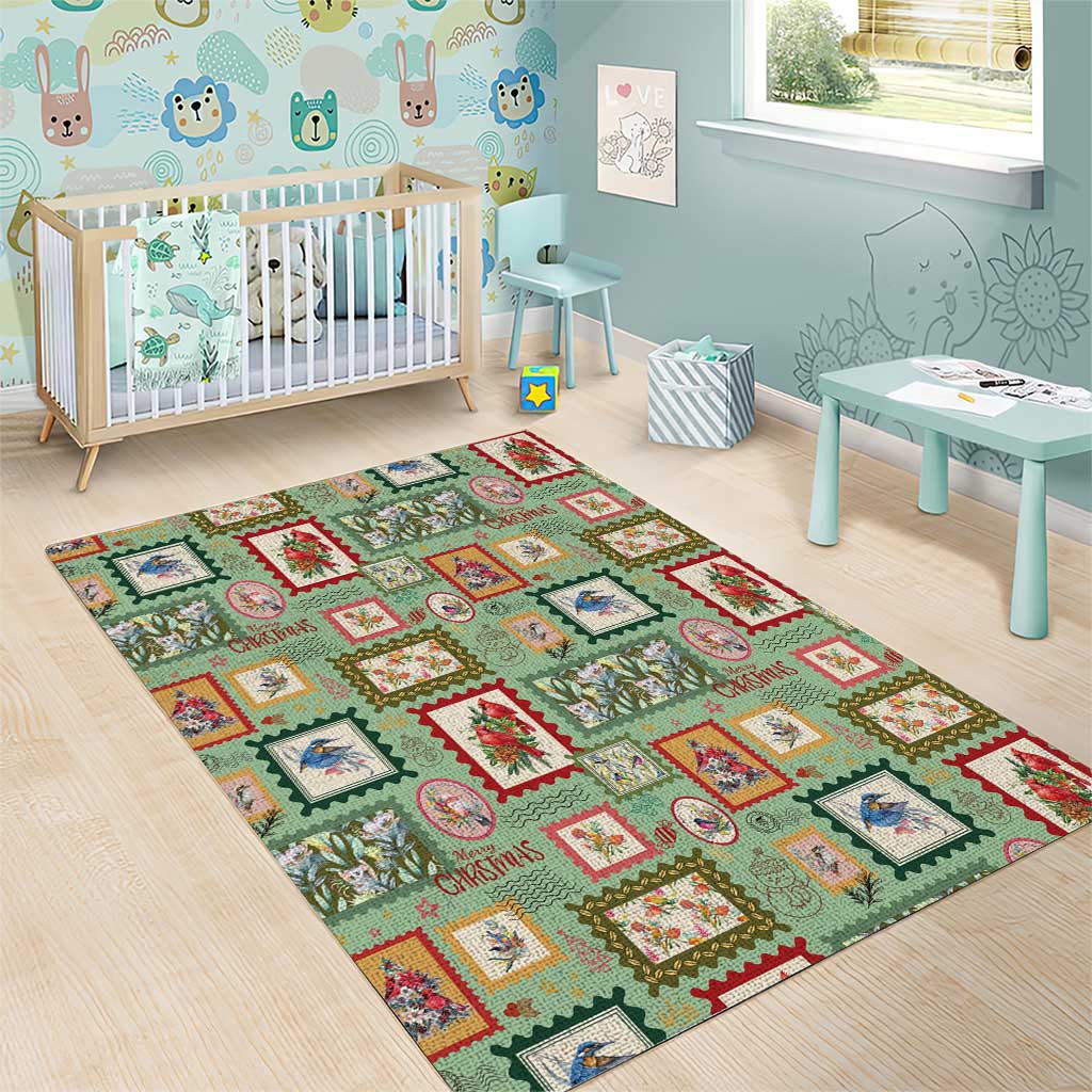 Aussie Birds Christmas La La Land Area Rug Green Vintage Stamp Edition - Aussie Hoodie