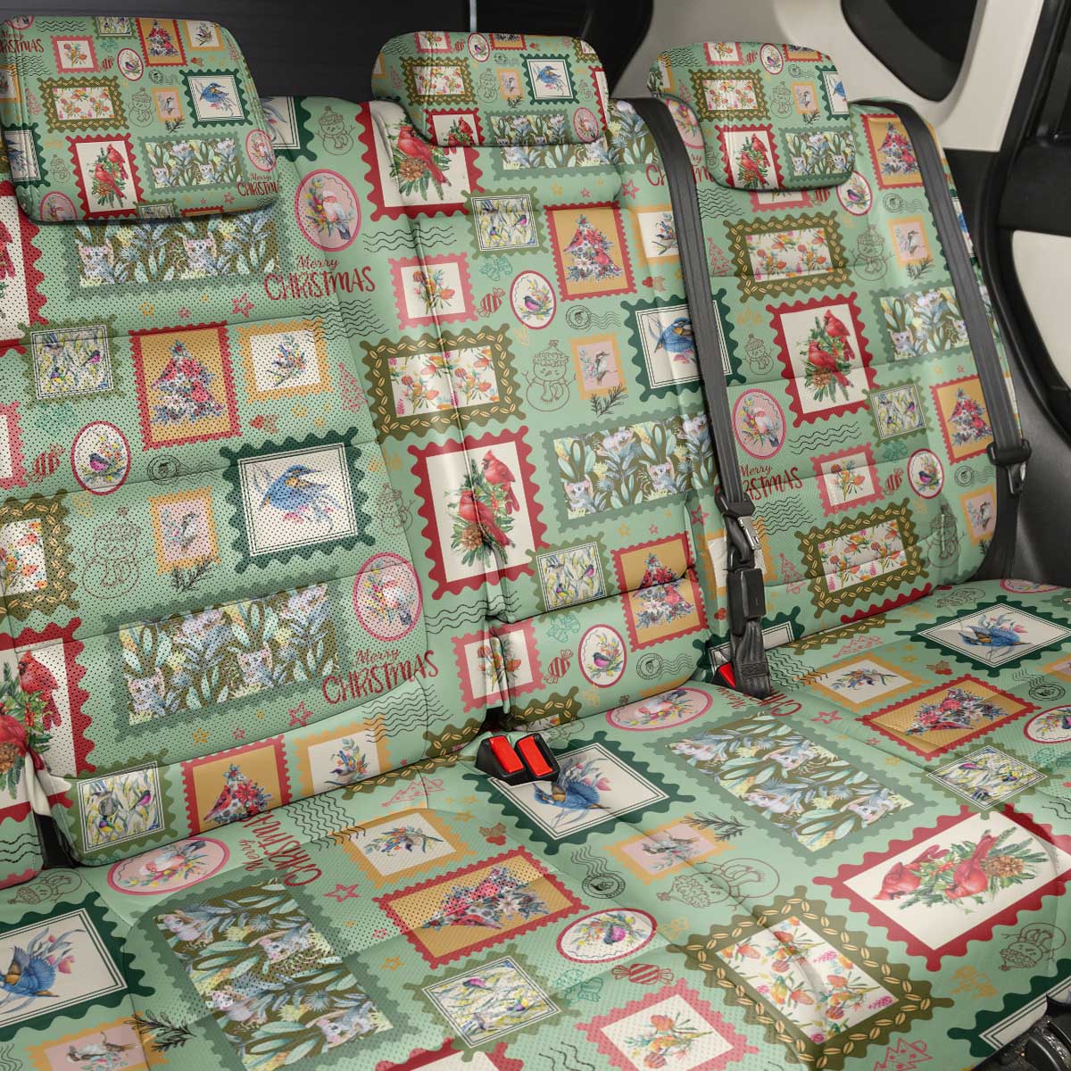 Aussie Birds Christmas La La Land Back Car Seat Cover Green Vintage Stamp Edition - Aussie Hoodie