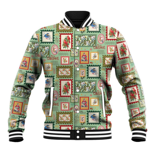Aussie Birds Christmas La La Land Baseball Jacket Green Vintage Stamp Edition - Aussie Hoodie