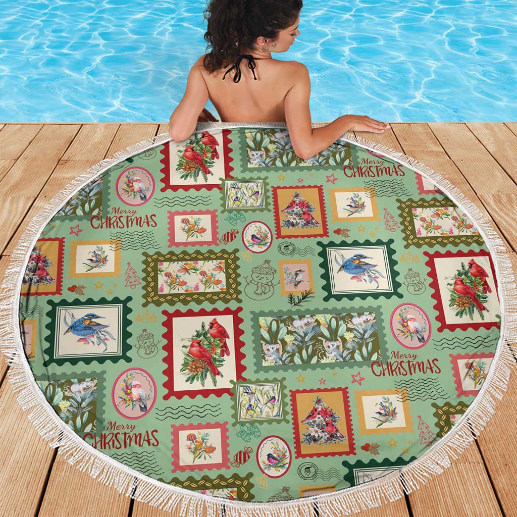 Aussie Birds Christmas La La Land Beach Blanket Green Vintage Stamp Edition - Aussie Hoodie