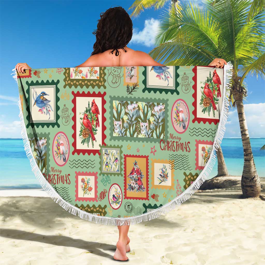Aussie Birds Christmas La La Land Beach Blanket Green Vintage Stamp Edition - Aussie Hoodie
