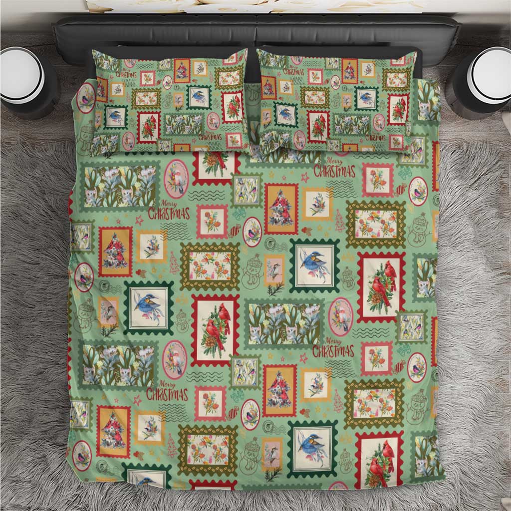 Aussie Birds Christmas La La Land Bedding Set Green Vintage Stamp Edition - Aussie Hoodie