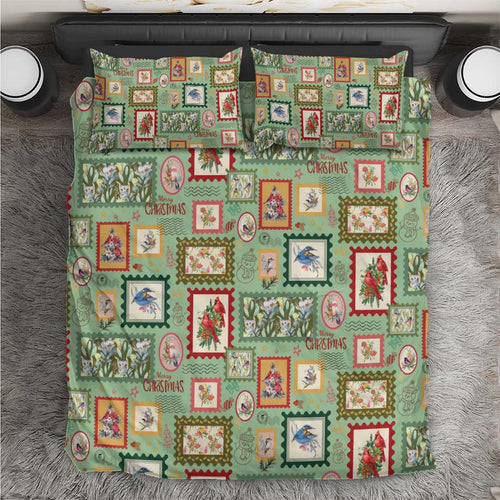Aussie Birds Christmas La La Land Bedding Set Green Vintage Stamp Edition - Aussie Hoodie