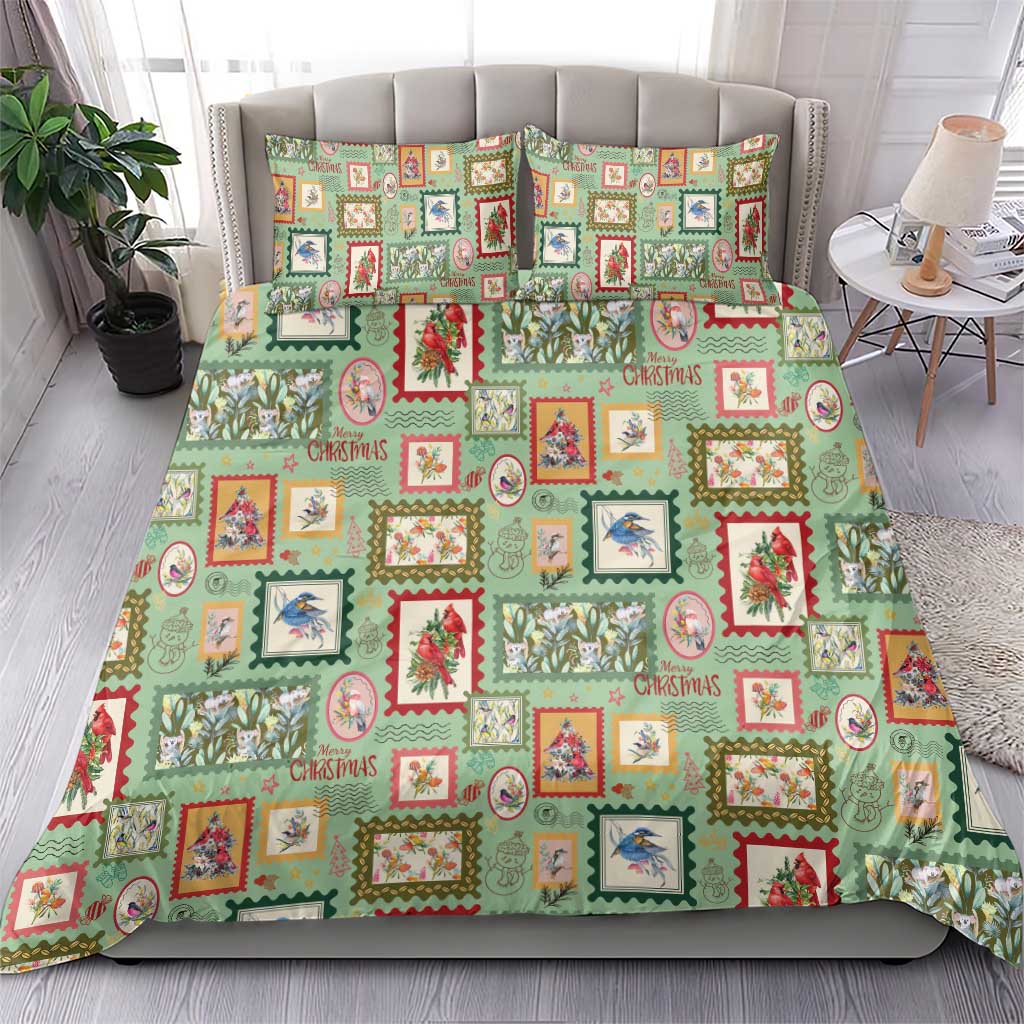 Aussie Birds Christmas La La Land Bedding Set Green Vintage Stamp Edition - Aussie Hoodie
