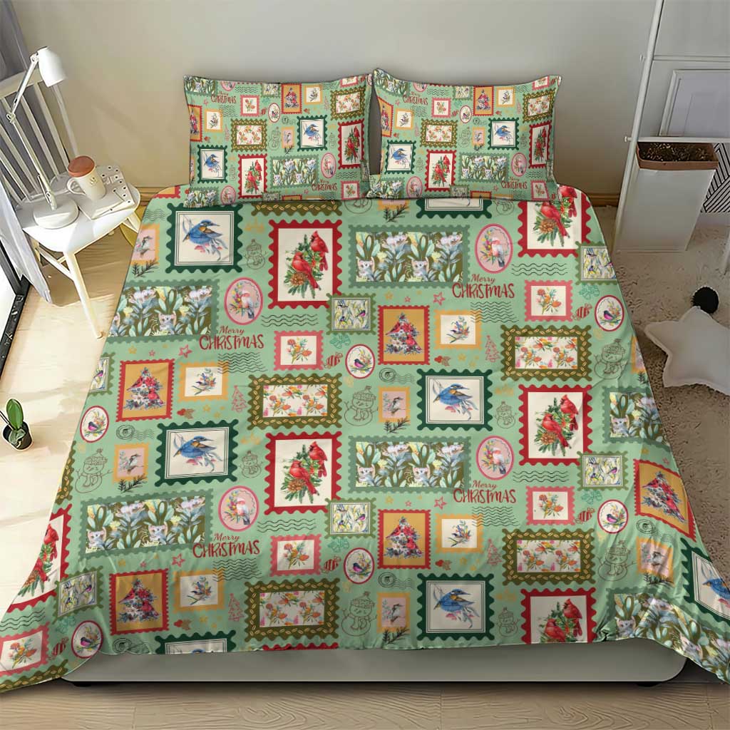 Aussie Birds Christmas La La Land Bedding Set Green Vintage Stamp Edition - Aussie Hoodie