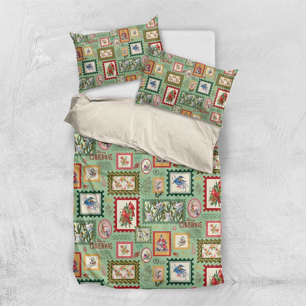 Aussie Birds Christmas La La Land Bedding Set Green Vintage Stamp Edition - Aussie Hoodie
