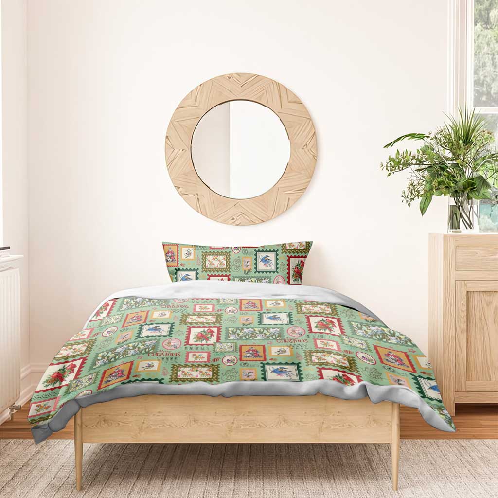 Aussie Birds Christmas La La Land Bedding Set Green Vintage Stamp Edition - Aussie Hoodie
