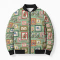 Aussie Birds Christmas La La Land Bomber Puffer Jacket Green Vintage Stamp Edition - Aussie Hoodie