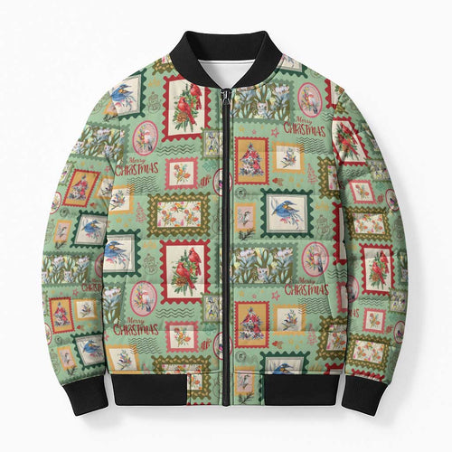 Aussie Birds Christmas La La Land Bomber Puffer Jacket Green Vintage Stamp Edition - Aussie Hoodie