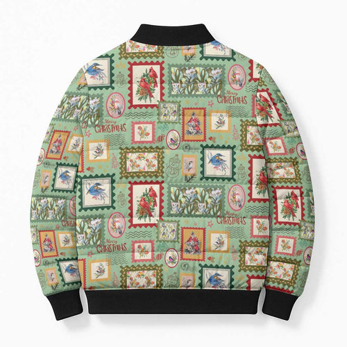 Aussie Birds Christmas La La Land Bomber Puffer Jacket Green Vintage Stamp Edition - Aussie Hoodie
