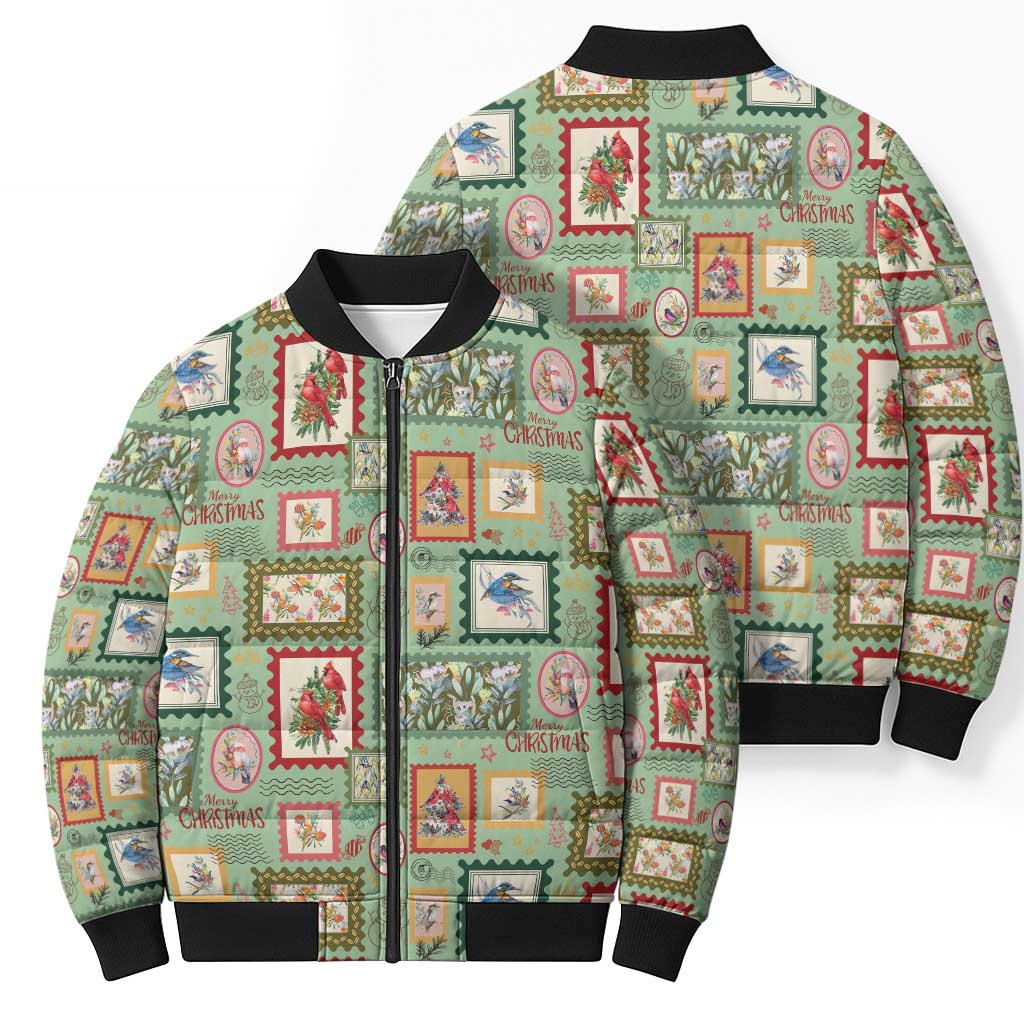 Aussie Birds Christmas La La Land Bomber Puffer Jacket Green Vintage Stamp Edition - Aussie Hoodie