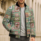 Aussie Birds Christmas La La Land Bomber Puffer Jacket Green Vintage Stamp Edition - Aussie Hoodie
