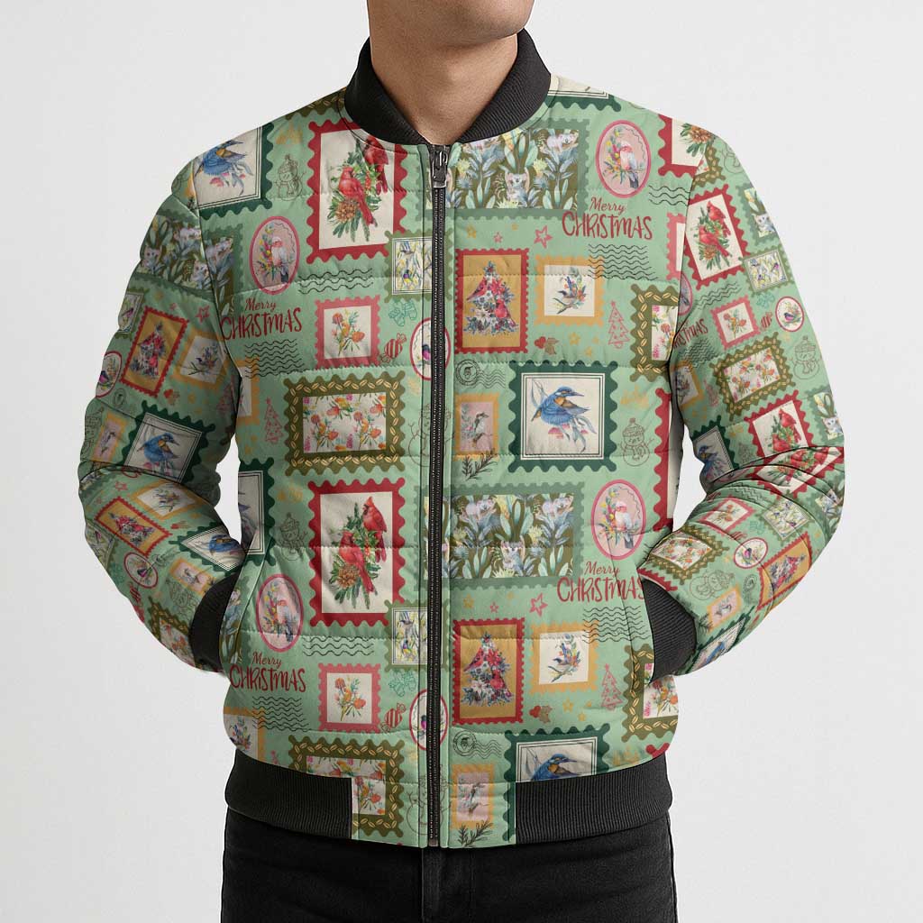 Aussie Birds Christmas La La Land Bomber Puffer Jacket Green Vintage Stamp Edition - Aussie Hoodie
