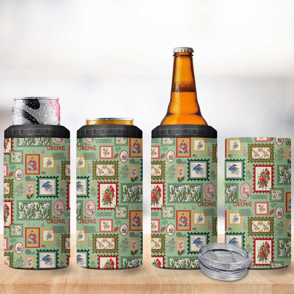 Aussie Birds Christmas La La Land 4 in 1 Can Cooler Tumbler Green Vintage Stamp Edition - Aussie Hoodie