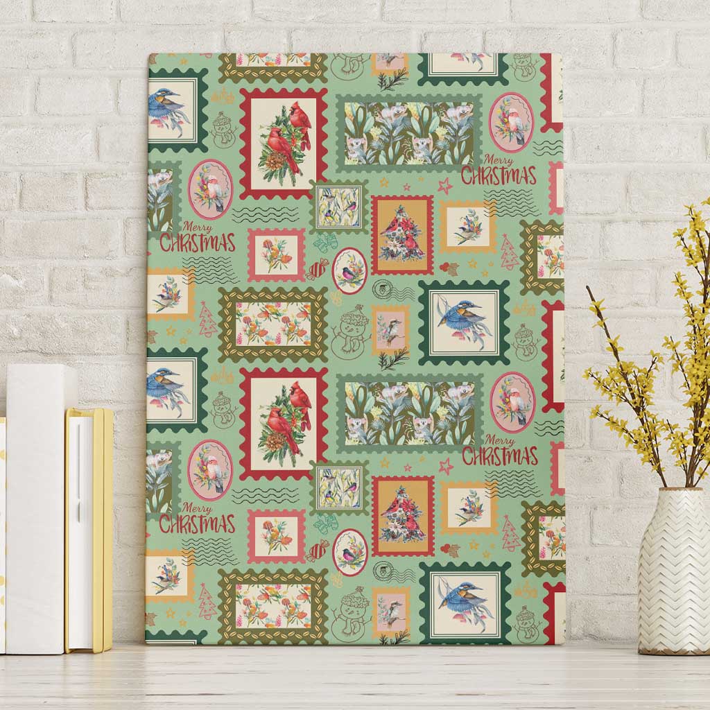 Aussie Birds Christmas La La Land Canvas Wall Art Green Vintage Stamp Edition - Aussie Hoodie