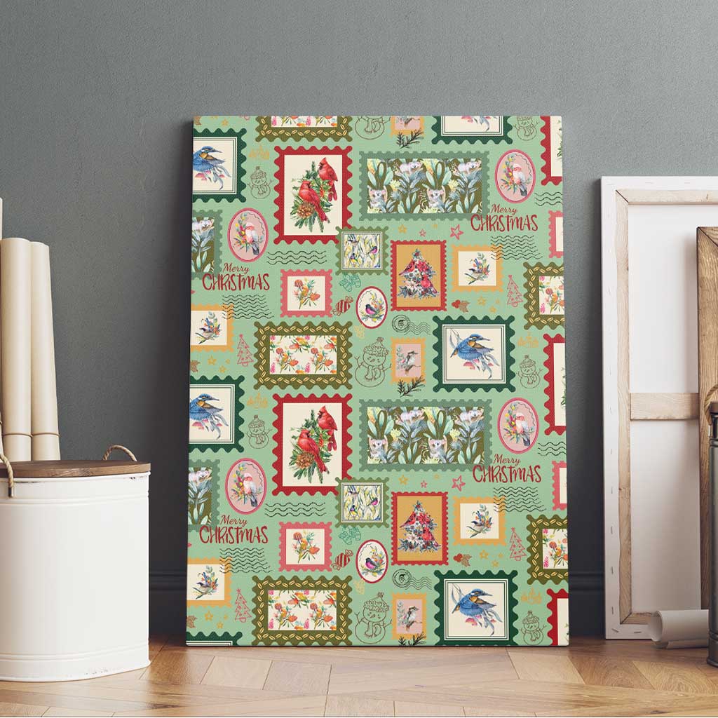 Aussie Birds Christmas La La Land Canvas Wall Art Green Vintage Stamp Edition - Aussie Hoodie