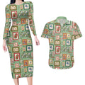Aussie Birds Christmas La La Land Couples Matching Long Sleeve Bodycon Dress and Hawaiian Shirt Green Vintage Stamp Edition - Aussie Hoodie